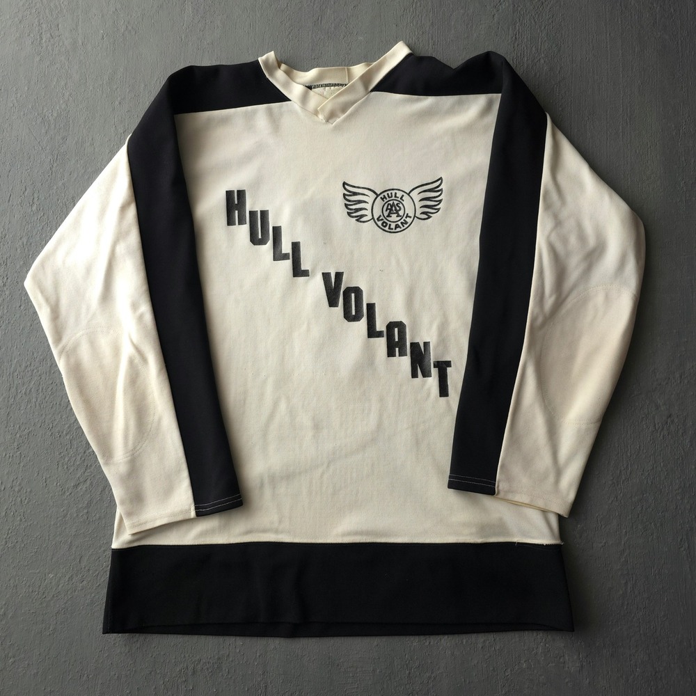 Vintage 70s White Black Jersey T-shirt Hull Volant Winged Logo Number 7